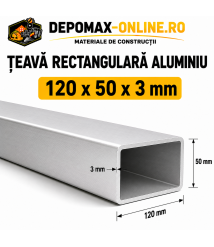 Teava rectangulara aluminiu 120 x 50 x 3 mm, 6 metri (EN AW-6060)